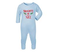 Naughty or Nice [BCX] Baby Romper Jumpsuit with feet, 3-6 Months, Pastel Blue