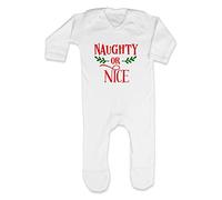 Naughty or Nice [BCX] Baby Romper Jumpsuit with feet, 3-6 Months, White