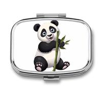 Naughty Panda Pill Box 2 Compartment, Portable Pill Case with Mirror for Pocket Purse Travel, Mini Metal Medicine Organizer for Vitamins Fish Oil