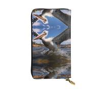Naughty Pelican Patterned Leather Long Wallet (7.5 * 4.1 inches) | Extra Large Multi-Function Compartment | Great Gift