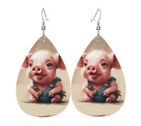 Naughty pig baby Printed Dangle Leather Earrings, Reversible Statement Jewelry with Silver Plated Hooks