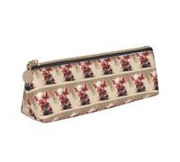 Naughty Pig Baby Printing Triangular Leather Pencil Case with Zipper Pen Pouchfor Boys Girls Pupil for Work and School