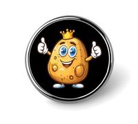 Naughty Potatoes King Round Brooch Pin Lapel Pins Tie Suit Dress Accessories for Men Women Wedding Birthday