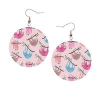 Naughty Sloth Baby Print Piercing Round Leather Earrings Set 1 Pair Stylish Leather Earrings Dangle Hoop For Women Jewelry Gifts
