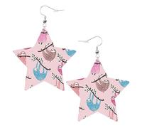 Naughty Sloth Baby Printed Leather Pierced Earring Set, 1 Pair Lightweight Bohemian Earrings Birthday Party Jewelry Gifts For Women