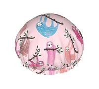 Naughty Sloth Print Double Layer Waterproof Shower Cap Women Men Reusable Bath Hair Caps Elastic Band