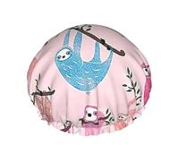 Naughty Sloth Print Shower Cap Reusable Bath Cap Double Layer Bath Hair Caps, Keeps Hair Dry, Fits All Head