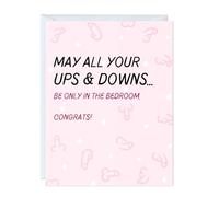 Naughty Wedding & Engagement Card - Funny Sarcastic Greeting Card, Blank Inside, Congrats, Cute & Perfect for Bride, Groom, Bridesmaid, Bachelorette, Couple, Husband, Wife, Him, Her (Ups and Downs)