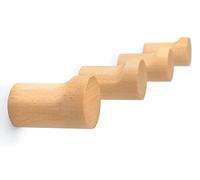 NAUMOO Natural Wooden Wall Hooks - Pack of 4 - Wall Mounted Hook - Modern Wood Coat Rack - Decorative Wooden Pegs for Hanging Hat, Towel, or Purse (Beech Wood)