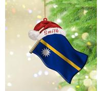 Nauru Flags Red Santa Hat Ornament Keepsake Global World Flag Travel Trip Round Christmas Tree Ornament Keepsake State Flag Travel Sports Acrylic Christmas Bauble for Festive Holidays Home Decor