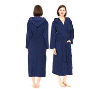 NAUSHA.HOME Luxury Hooded Bathrobe Mens & Ladies Dressing Gown 100% Cotton Terry Toweling Shawl Collar Robe Perfect For Hotel & Spa Soft Stylish Robe (as8, alpha, m, regular, regular, Navy)