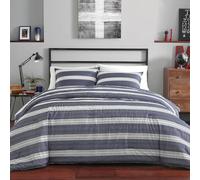 Nautica | 100% Cotton Cozy & Soft, Durable & Breathable Striped Comforter & Matching Sham(s), Craver Navy, Twin