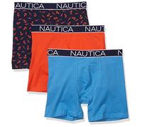 Nautica 3 Pack Classic Underwear Cotton Stretch Boxer Brief, Orange Poppy/Aero Blue/Anchor Peacock, L (Pack of 3)