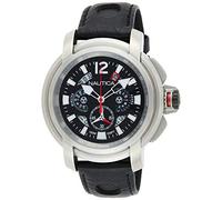 Nautica-A32513G's Watch Quartz Chronograph Black Dial Black Leather Strap