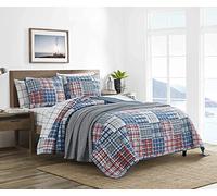 Nautica All Season Cotton Home Bedding, Lightweight & Reversible, Raeford Blue/Red/Green, Queen