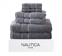 Nautica - Bath Towels, 100% Soft & Absorbent Cotton Towels, Fade Resistant and Zero Twist Construction, Medium Weight Bathroom Towels (Oceane Grey, 6 Piece)