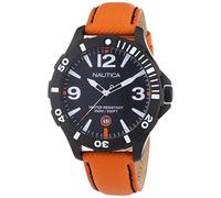 Nautica BFD 101 Men's Quartz Watch with Black Dial Analogue Display and Orange Leather Strap A13026G