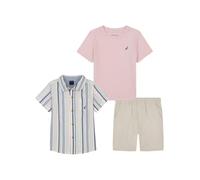 Nautica Boy's 3pc Shirt Short Set, Light Pink/Stripes/Stone, 2 Years