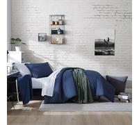 Nautica Casual Reversible Comforter Set, Includes Bonus Sham(s), Fitted Sheet, Pillowcase(s) and Laundry Bag, Polyester, Solid Navy, Twin/Twin XL
