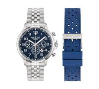 Nautica Men's Stainless Steel Bracelet & Blue Rubber Strap Watch (Model: NAPBOS406), Blue