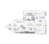 Nautica Cotton Percale Bedding Set, Crisp & Cool, Lightweight & Breathable, 100%, Whitewood Sail Blue, Twin XL