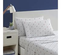 Nautica- Full Sheet Set, Cotton Percale Bedding Set, Crisp & Cool, Lightweight & Breathable (Audley Stripe Red, Full)