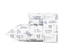 Nautica - Full Size Sheet Sets, Cotton Percale Bedding, Crisp & Cool, Coastal Home Decor (Whitewood Sail Blue, Full)