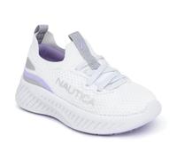 Nautica - Girls Knit Slip on Sneakers with Maximum Comfort Sole Elastic Closure Running Shoes for School and Play (Toddler/Little Kid), White Iridescent Purple, 15.0 cm