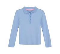 Nautica Girls' School Uniform Long Sleeve Polo Shirt, Button Closure, Comfortable & Breathable Fabric, Light Blue, 8-10