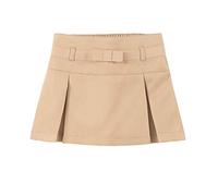Nautica Girls' School Uniform Pleated Pull-on Scooter Skirt with Undershorts, Knit Waistband & Functional Pockets, Khaki/Bow, 4 Years