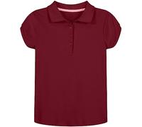 Nautica Girls' School Uniform Short Sleeve Polo Shirt, Button Closure, Soft Pique Fabric, Burgundy, 2 Years