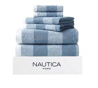 Nautica Highly Absorbent & Quick Dry Towel, Stylish Bathroom Decor & Dorm Room Essentials, 100% Cotton, Oak Lake Medium Blue/Light Blue, 6-Piece