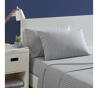 Nautica- King Sheet Set, Cotton Percale Bedding Set, Crisp & Cool, Lightweight & Breathable (Michael Plaid Grey, King)
