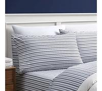 Nautica - King Sheets, Cotton Percale Bedding Set, Casual Home Decor (Coleridge Stripe Charcoal, King)