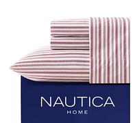 Nautica - King Sheets, Cotton Percale Bedding Set, Casual Home Decor (Coleridge Stripe Red, King)