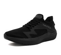 Nautica Men’s Lightweight Casual Athletic Lace-Up Sneakers - Breathable Knit & Vegan Leather Upper, Cushioned Insole & Rubber Outsole, All-Day Comfort Walking Shoes - Theodoor, Black Mono Theodoor