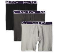 Nautica Men's 3-Pack Classic Cotton Stretch Boxer Briefs, Black/Charcoal/Alloy, S (Pack of 3)