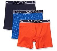 Nautica Men's 3-Pack Classic Cotton Stretch Boxer Briefs, Peacoat/Orange Poppy/Anchor Print Cobalt, L (Pack of 3)