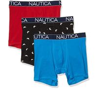 Nautica Men's 3-Pack Classic Cotton Stretch Boxer Briefs Red/Capri/Swordfish Print Black, XL