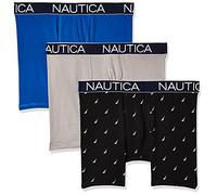 Nautica Men's 3-Pack Classic Cotton Stretch Boxer Briefs, Sea Cobalt/Alloy/Sail Printblack White, M (Pack of 3)