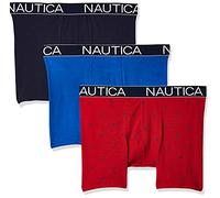 Nautica Men's 3-Pack Classic Cotton Stretch Boxer Briefs, Sea Cobalt/Peacoat/Sail Printnautica Red, L (Pack of 3)
