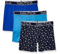 Nautica Men's 3-Pack Classic Underwear Cotton Stretch Boxer Brief, Aero Blue/Sea Cobalt/Anchor Printpeacoat, L (Pack of 3)