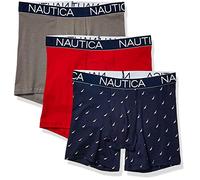 Nautica Men's 3-Pack Classic Underwear Cotton Stretch Boxer Brief Red/Platinum Grey/Sail Printpeacoat, S