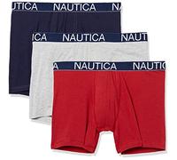 Nautica Men's 3 Pack Cotton Stretch Boxer Brief, Peacoat/Heather Grey Red, Medium