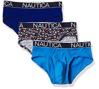 Nautica Men's 3 Pack Cotton Stretch Brief, Windsurf/Aero Logo Print, Large