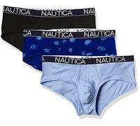 Nautica Men's 3 Pack Cotton Stretch Briefs, Black/Coastal Sky/Fish Print-Windsurf, XL