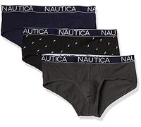Nautica Men's 3 Pack Cotton Stretch Briefs, Peacoat/Charcoal/Sail Print-Black White, L