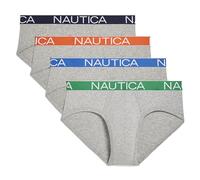 Nautica Men's 4 Pack Classic Cotton Stretch Briefs, 4 Heather Grey-Peacoat/Sunset/Spinner Blue/Fern-Assorted Wb, M