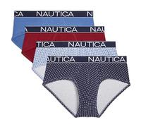 Nautica Men's 4 Pack Classic Cotton Stretch Briefs, Delf Biking Red/Anchor-coastal Sky/Peacoat/Dot Print, L
