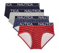 Nautica Men's 4 Pack Classic Cotton Stretch Briefs, Peacoat/Heather Grey/Anchor Print-Peacoat/Sea Cobalt Stripe, Large